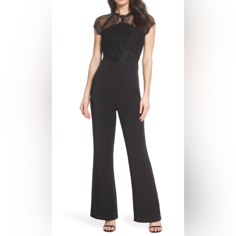 Harlyn Black Lace Illusion Top Jumpsuit Romper Size Medium (M) from Nordstrom - Picture 1 of 3
